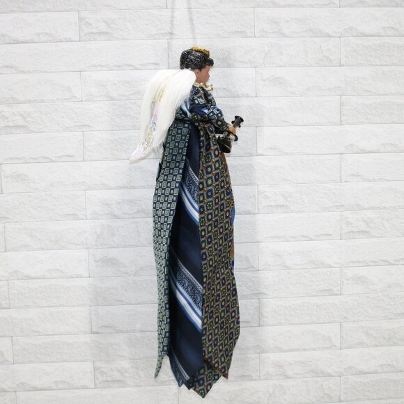 UPCYCLED Angel African American Necktie Tree Topper Table Centerpiece X-mas Blue - Picture 3 of 14